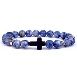 Blue Stone Bracelet,Sodalite Bracelet,8mm Beads,Cross Bracelet